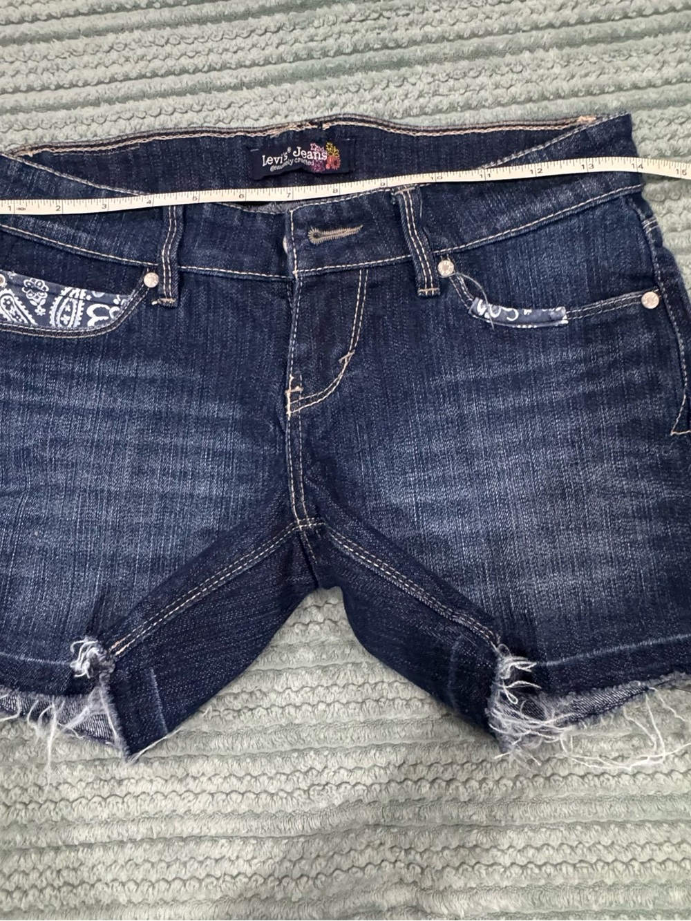 Levi's Dark Blue Denim Cutoff Shorts with Bandana Trim